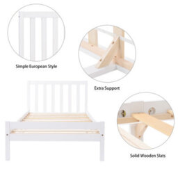 Wooden Bed Frame, Single Bed 3Ft Solid Wooden Bed Frame, Bedroom Furniture For Adults, Kids, Teenagers, 90 X 190 Cm (White) - thumbnail 3