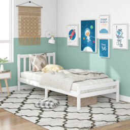 Wooden Bed Frame, Single Bed 3Ft Solid Wooden Bed Frame, Bedroom Furniture For Adults, Kids, Teenagers, 90 X 190 Cm (White) - thumbnail 1