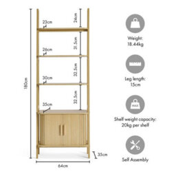 Bookcase For Living Room, Bookshelf With Sliding Doors & Storage - thumbnail 2