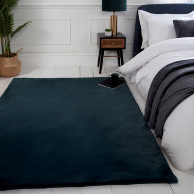 Forest Green Plain Shaggy Easy To Clean Polyester Rug For Living Room, Bedroom - 120Cm X 170Cm