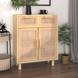 Walplus Sideboard Brown 60X30X75 Cm Solid Wood Pine And Natural Rattan - thumbnail 1