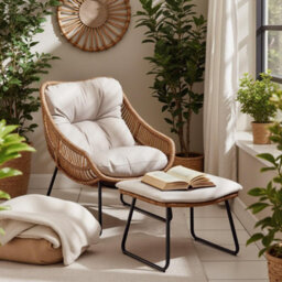 Furniturebox Uk Tahiti Indoor / Outdoor Beige Rattan Chair & Footstool