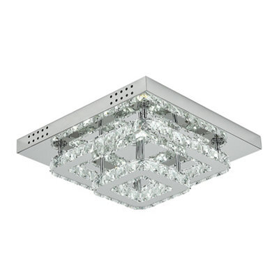 Darphe Modern Chrome Crystal 2-Tier Square Led Ceiling Light, Cool White Chandelier 40X40Cm - image 1
