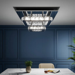 Darphe Modern Chrome Crystal 2-Tier Square Led Ceiling Light, Cool White Chandelier 40X40Cm - thumbnail 3