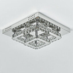Darphe Modern Chrome Crystal 2-Tier Square Led Ceiling Light, Cool White Chandelier 40X40Cm - thumbnail 4