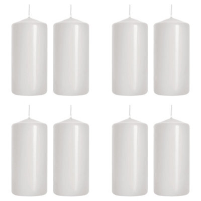 SolaDirect Pillar Candles, Pack Of 8, Unscented, Long Burning Time, 10 X 5 Cm / 4 X 2 In (White, Matt) - image 1