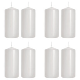 SolaDirect Pillar Candles, Pack Of 8, Unscented, Long Burning Time, 10 X 5 Cm / 4 X 2 In (White, Matt) - thumbnail 1