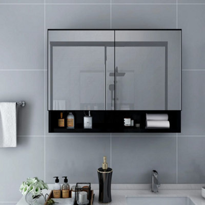 Walplus Led Bathroom Mirror Cabinet Black 80X15X60 Cm Mdf - image 1