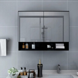 Walplus Led Bathroom Mirror Cabinet Black 80X15X60 Cm Mdf