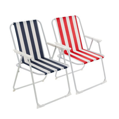 Harbour Housewares Folding Metal Beach Chairs - Blue/red Stripe - Pack Of 2 - image 1