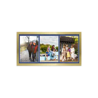 AK Frames 16X8 Dark Grey Sleek Multi Photo Frame With Blue Mount - Holds 3 Apertures (3X) 7X5 Photos - image 1