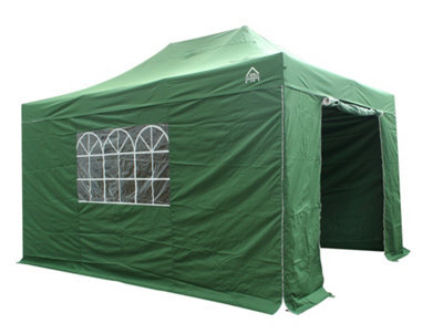 All Seasons Gazebos 3X4.5 Full Waterproof Pop Up Gazebo With 4 Heavyweight Side Panels And Accessories Green