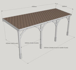 Felt Shingle Roof Car Port 4 Post - Wood - L200 X W650 Cm - Rustic Brown - thumbnail 6