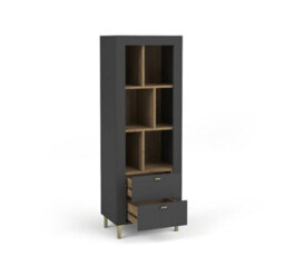 Arte Mossa Modern Bookcase In Black & Oak - W600mm X H1690mm X D400mm - thumbnail 2