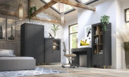 Arte Mossa Modern Bookcase In Black & Oak - W600mm X H1690mm X D400mm - thumbnail 3