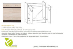 Impact Furniture Under Sink Kitchen Cabinet Small 800mm Unit Freestanding Base Cupboard Sonoma Oak Wenge Junona - thumbnail 5