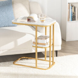 Sobuy Fbt110-G, Side Table With 2 Shelves, Coffee Table Sofa Table Bedside Table, Gold,multicolour,w50Xd30Xh58 - thumbnail 2
