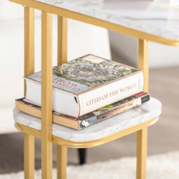 Sobuy Fbt110-G, Side Table With 2 Shelves, Coffee Table Sofa Table Bedside Table, Gold,multicolour,w50Xd30Xh58 - thumbnail 6