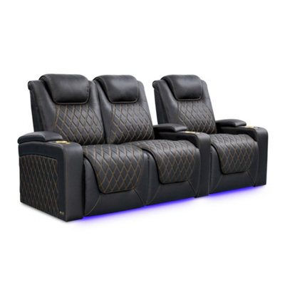 Valencia Oslo Ultimate Luxury Edition Home Theater Seating Row Of 3 Loveseat Left Onyx Gold Stitching - image 1