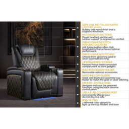 Valencia Oslo Ultimate Luxury Edition Home Theater Seating Row Of 3 Loveseat Left Onyx Gold Stitching - thumbnail 8