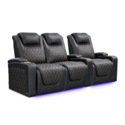 Valencia Oslo Ultimate Luxury Edition Home Theater Seating Row Of 3 Loveseat Left Onyx Gold Stitching