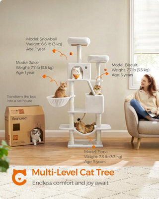 Cat Tree, Multi-Level Cat Tower, With Scratching Posts & Ramp, Plush Cat Condo For Indoor Cats, Cream White - image 1