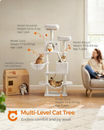 Cat Tree, Multi-Level Cat Tower, With Scratching Posts & Ramp, Plush Cat Condo For Indoor Cats, Cream White