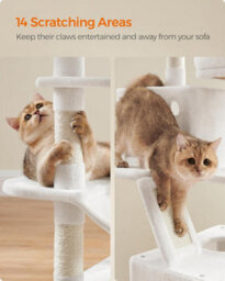 Songmics Cat Tree, Multi-Level Cat Tower, With Scratching Posts & Ramp, Plush Cat Condo For Indoor Cats, Cream White - thumbnail 5