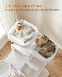 Songmics Cat Tree, Multi-Level Cat Tower, With Scratching Posts & Ramp, Plush Cat Condo For Indoor Cats, Cream White - thumbnail 3
