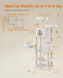 Songmics Cat Tree, Multi-Level Cat Tower, With Scratching Posts & Ramp, Plush Cat Condo For Indoor Cats, Cream White - thumbnail 2