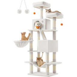 Songmics Cat Tree, Multi-Level Cat Tower, With Scratching Posts & Ramp, Plush Cat Condo For Indoor Cats, Cream White - thumbnail 6