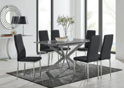 Furniturebox Uk Lira 100Cm Grey Metal Extending Dining Table & 6 Black Milan Chrome Leg Chairs - thumbnail 1