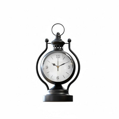 Alarm Clock Black Metal Lantern Table Clock Desk & Mantel Clock With Silent Analog Movement For Home & Office Décor - image 1