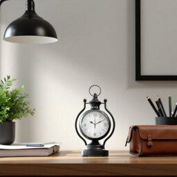 Alarm Clock Black Metal Lantern Table Clock Desk & Mantel Clock With Silent Analog Movement For Home & Office Décor - thumbnail 3