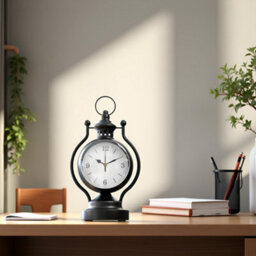 Alarm Clock Black Metal Lantern Table Clock Desk & Mantel Clock With Silent Analog Movement For Home & Office Décor - thumbnail 2