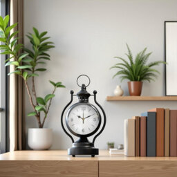 Alarm Clock Black Metal Lantern Table Clock Desk & Mantel Clock With Silent Analog Movement For Home & Office Décor - thumbnail 5