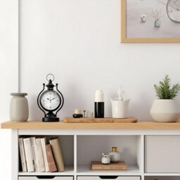 Alarm Clock Black Metal Lantern Table Clock Desk & Mantel Clock With Silent Analog Movement For Home & Office Décor - thumbnail 4