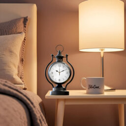 Alarm Clock Black Metal Lantern Table Clock Desk & Mantel Clock With Silent Analog Movement For Home & Office Décor - thumbnail 9