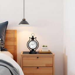 Alarm Clock Black Metal Lantern Table Clock Desk & Mantel Clock With Silent Analog Movement For Home & Office Décor - thumbnail 8