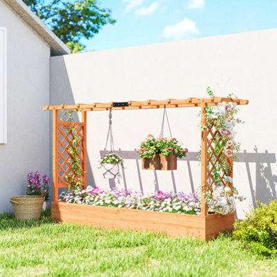 Outsunny Raised Bed For Garden With Trellis, 200 X 44 X 113.5 Cm, Natural - image 1