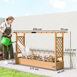 Outsunny Raised Bed For Garden With Trellis, 200 X 44 X 113.5 Cm, Natural - thumbnail 3