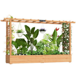 Outsunny Raised Bed For Garden With Trellis, 200 X 44 X 113.5 Cm, Natural - thumbnail 2