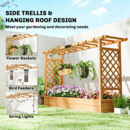 Outsunny Raised Bed For Garden With Trellis, 200 X 44 X 113.5 Cm, Natural - thumbnail 5