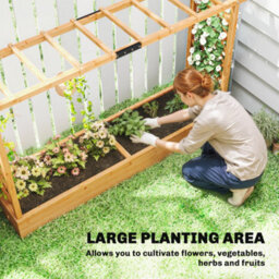 Outsunny Raised Bed For Garden With Trellis, 200 X 44 X 113.5 Cm, Natural - thumbnail 4