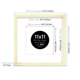 "11X11"" Gold Picture Frame - 11X11"" Square Frame With 9X9"" Mount For 11X11""/9X9"" Pictures Art Deco Style Room Decor, 1 Pack" - thumbnail 2