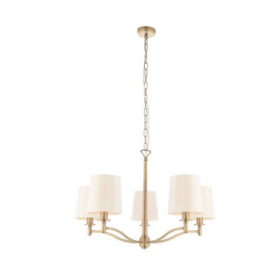 Luminosa Lighting Luminosa Ortona 5 Light Multi Arm Pendant Matt Antique Brass, Vintage White Faux Silk, E14 - image 1