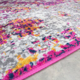 Loomed Pink Grey Bordered Geometric Distressed Area Rug 200X290Cm - thumbnail 4