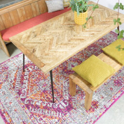 Loomed Pink Grey Bordered Geometric Distressed Area Rug 200X290Cm - thumbnail 2