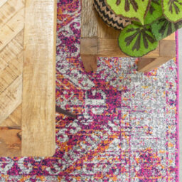 Loomed Pink Grey Bordered Geometric Distressed Area Rug 200X290Cm - thumbnail 3