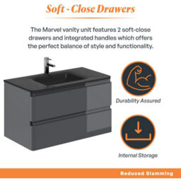 Plum&clay Marvel Gloss Dark Grey Wall Hung Bathroom Vanity Unit With Grey Glass Basin (W)900mm - thumbnail 4